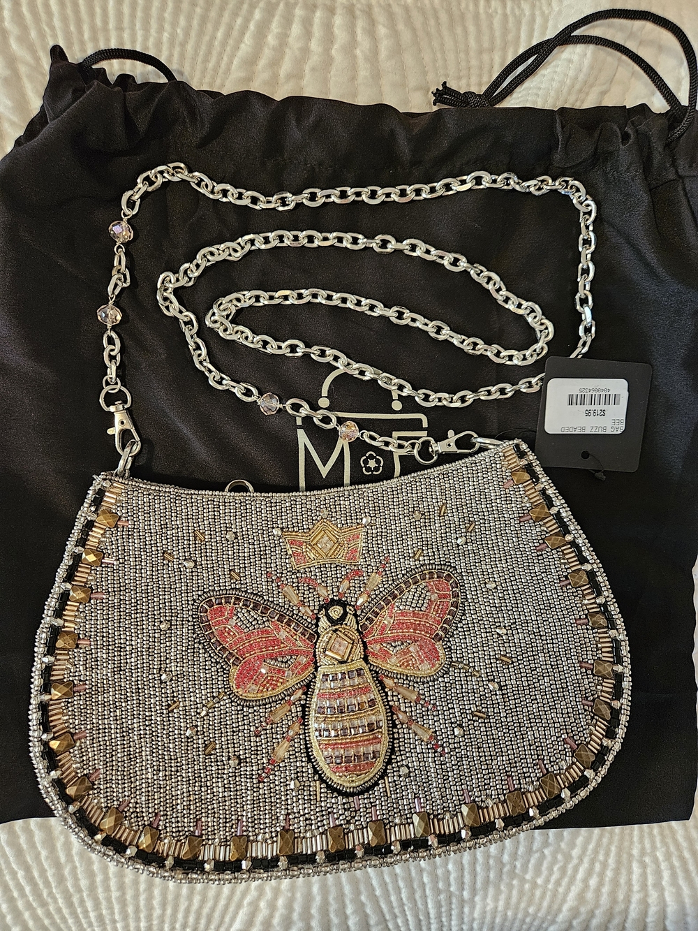 Mary Frances Crystal Buzz Beaded Bee with Crown Crossbody Handbag NWT